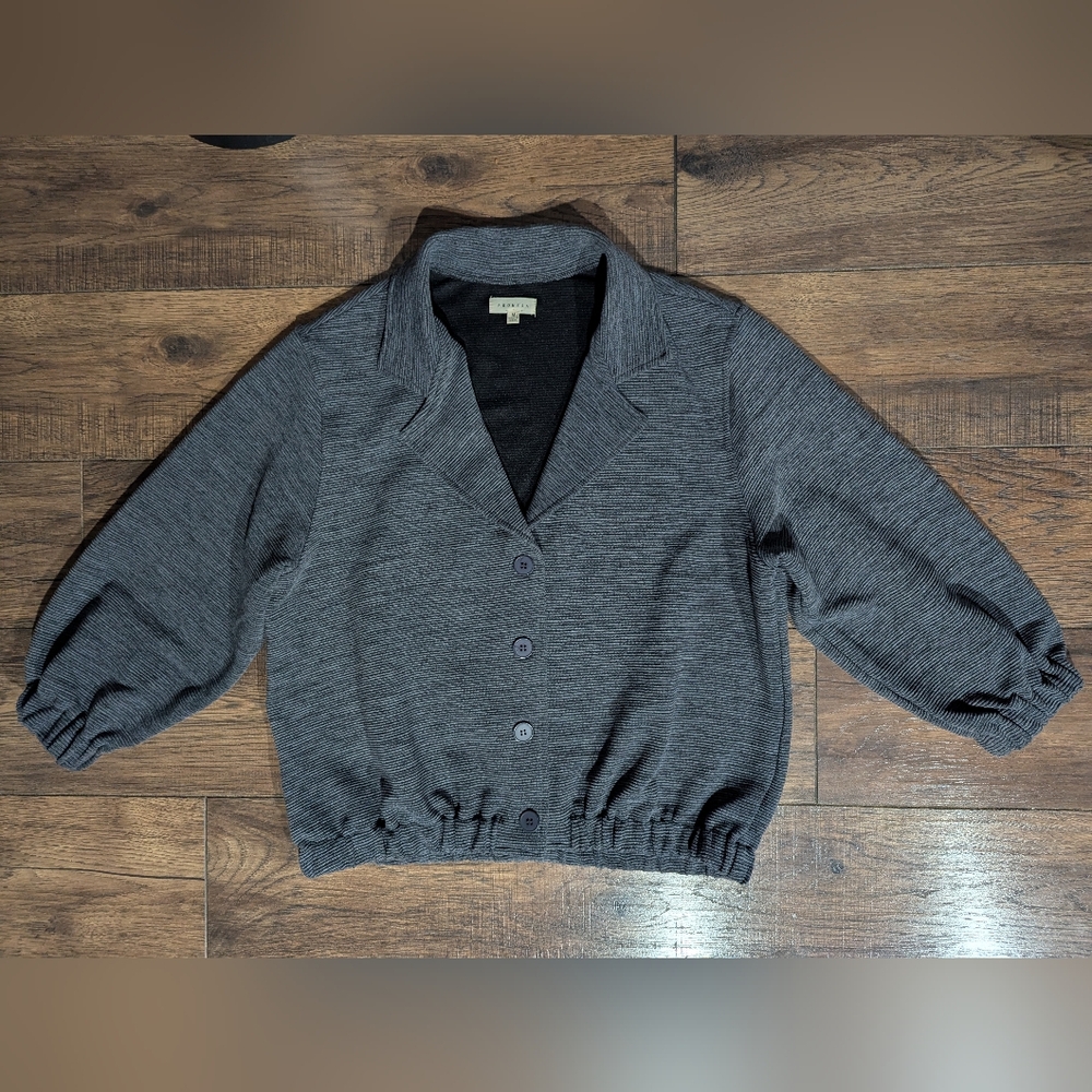 Promesa 100% Cotton Women's Charcoal Gray Button Down Shacket Elastic Hemlines